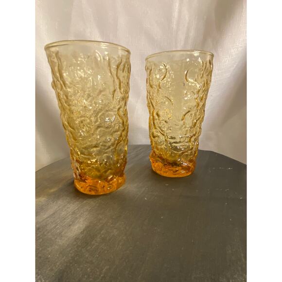 MCM TWO Anchor Hocking Lido Milano Amber Gold 12 oz 5.50 inch Drink Glasses VGUC - Picture 3 of 14